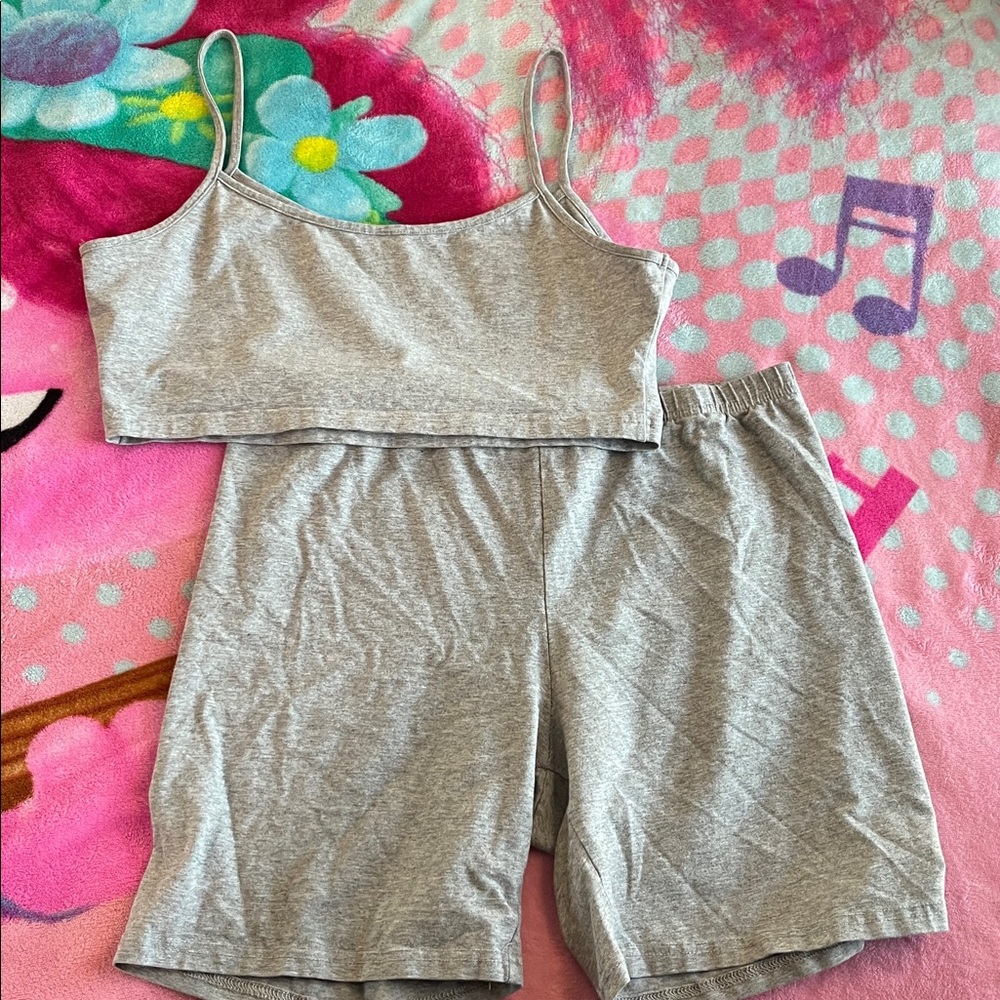 SHEIN Gray Crop Top and Shorts Set